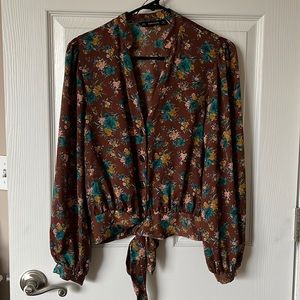 ZARA size small women’s brown/floral design multi-color long sleeve shirt.
